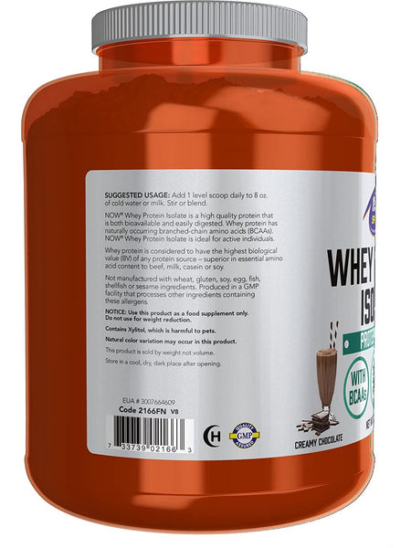 NOW Foods, Whey Protein Isolate, Creamy Chocolate Powder, 5 lbs