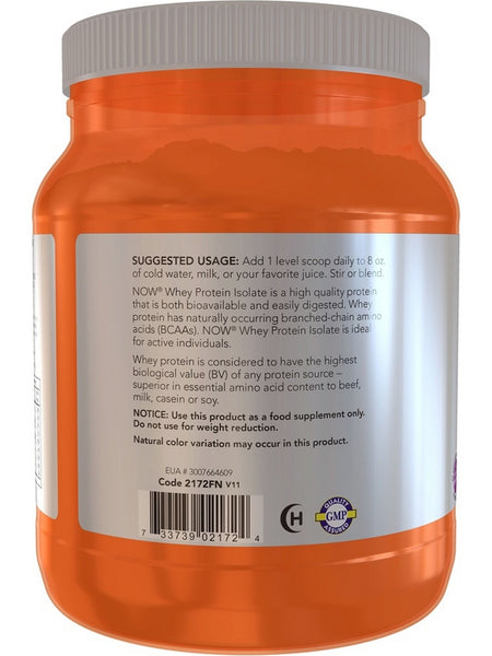 NOW Foods, Whey Protein Isolate, Unflavored Powder, 1.2 lbs