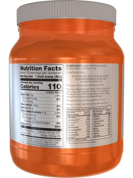 NOW Foods, Whey Protein Isolate, Unflavored Powder, 1.2 lbs