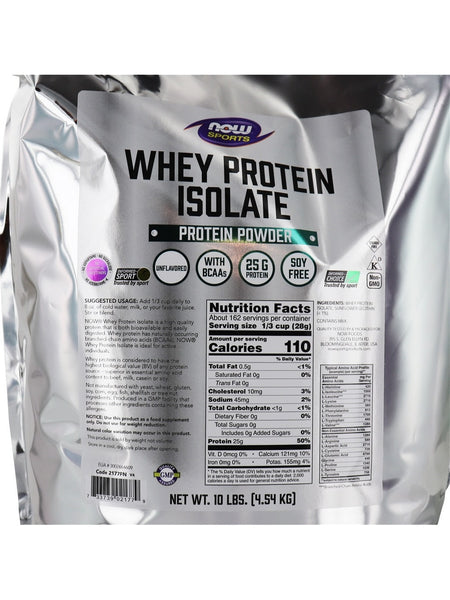 NOW Foods, Whey Protein Isolate, Unflavored Powder, 10 lbs