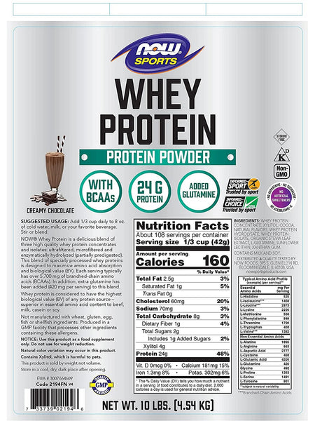 NOW Foods, Whey Protein Creamy Chocolate Powder, 10 lbs