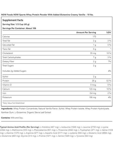 NOW Foods, Whey Protein, Creamy Vanilla Powder, 10 lbs