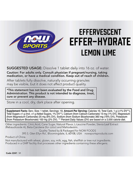 NOW Foods, Effer-Hydrate Effervescent, Lemon Lime, 10 tablets