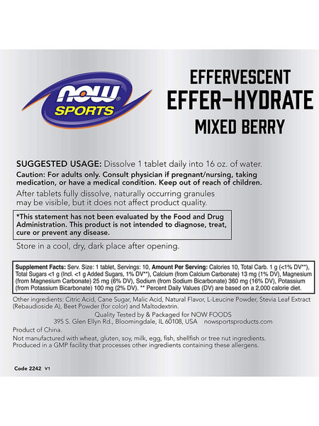 NOW Foods, Effer-Hydrate Effervescent, Mixed Berry, 10 tablets