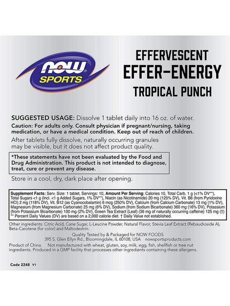 NOW Foods, Effer-Energy Effervescent, Tropical Punch, 10 tablets