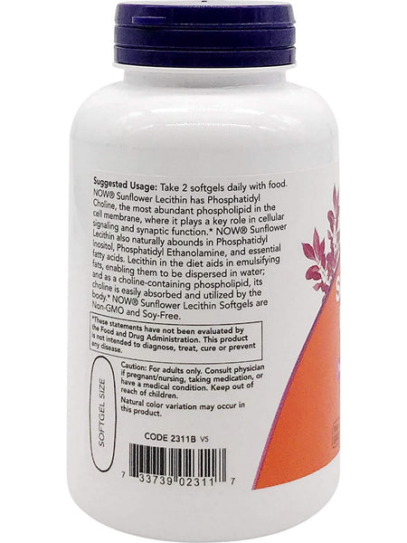 NOW Foods, Sunflower Lecithin 1200 mg, 100 softgels