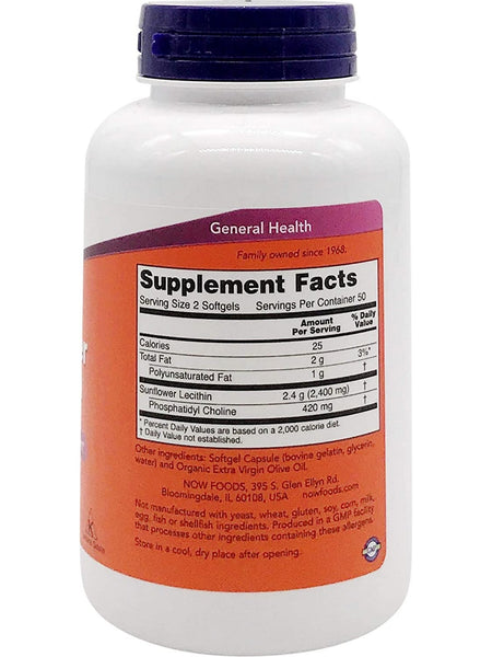 NOW Foods, Sunflower Lecithin 1200 mg, 100 softgels