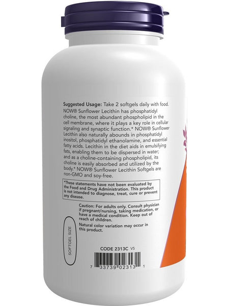 NOW Foods, Sunflower Lecithin 1200 mg, 200 softgels