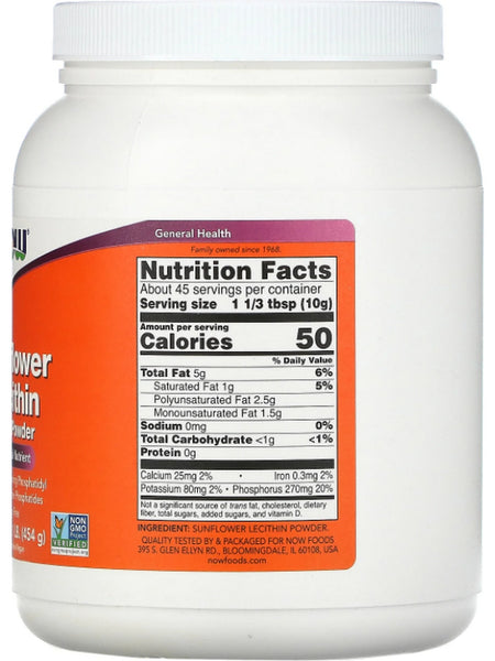 NOW Foods, Sunflower Lecithin Pure Powder, 1 lb