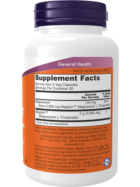 NOW Foods, Magtein™, Magnesium L-Threonate, 90 veg capsules