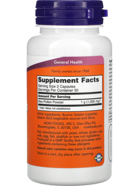 NOW Foods, Bee Pollen Caps 500 mg, 100 capsules
