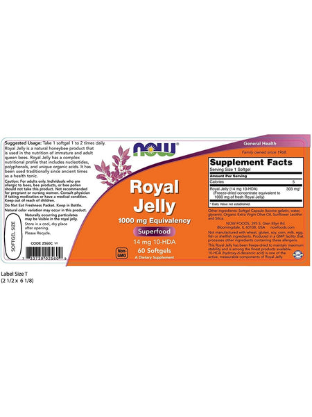NOW Foods, Royal Jelly 1000 mg Equivalency, 60 softgels