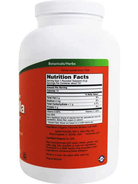 NOW Foods, Chlorella 500 mg, Certified Organic, 1 lb
