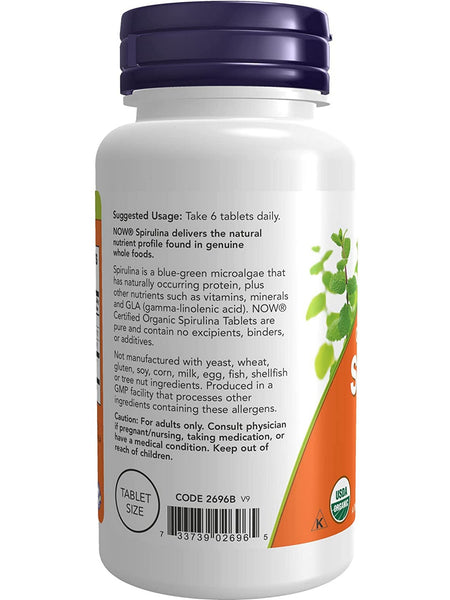 NOW Foods, Spirulina 500 mg, Organic, 100 tablets