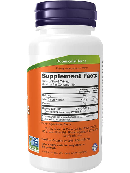 NOW Foods, Spirulina 500 mg, Organic, 100 tablets