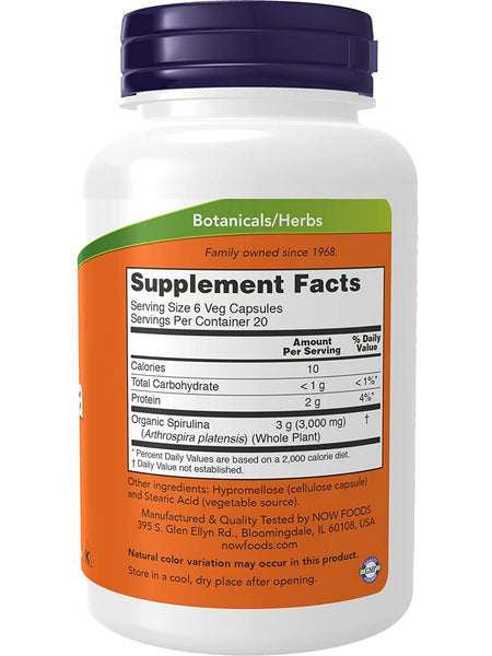 NOW Foods, Spirulina 500 mg, Natural, 120 veg capsules