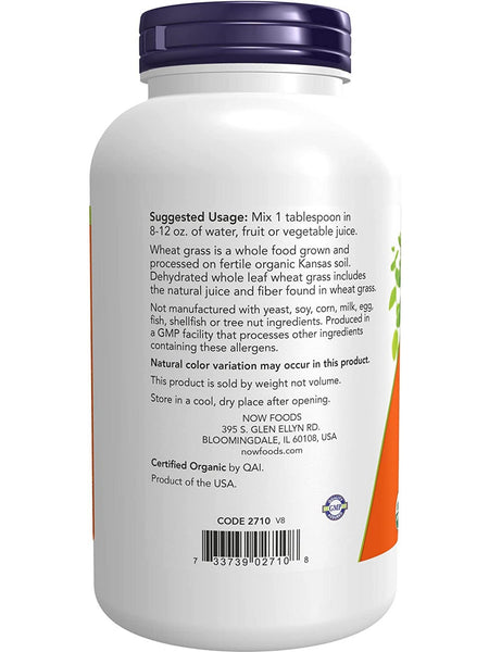 NOW Foods, Wheat Grass Pure Powder, Organic, 9 oz