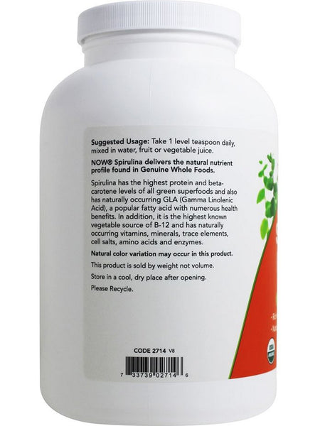 NOW Foods, Spirulina Powder Pure, Organic, 1 lb