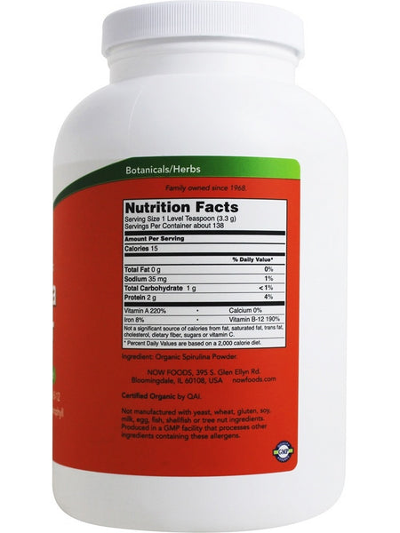NOW Foods, Spirulina Powder Pure, Organic, 1 lb