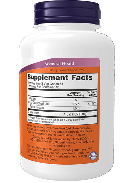 NOW Foods, D-Mannose 500 mg, 120 veg capsules