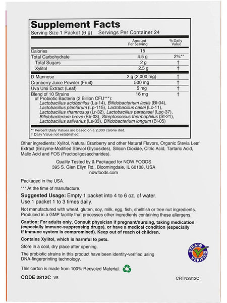 NOW Foods, Cranberry Mannose + Probiotics, 24 packets