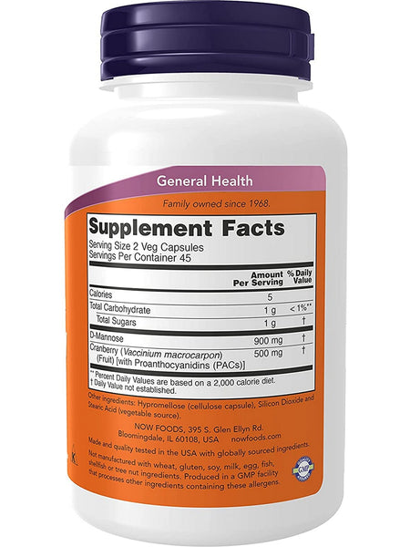 NOW Foods, Mannose Cranberry, 90 veg capsules