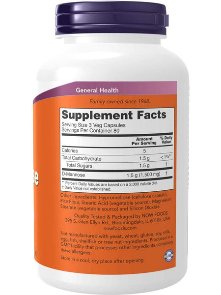 NOW Foods, D-Mannose 500 mg, 240 veg capsules