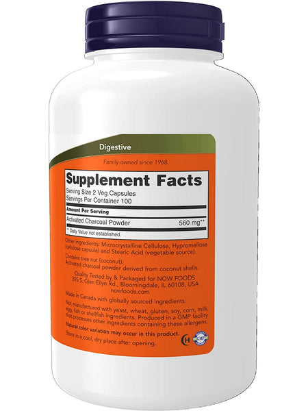 NOW Foods, Activated Charcoal, 200 veg capsules
