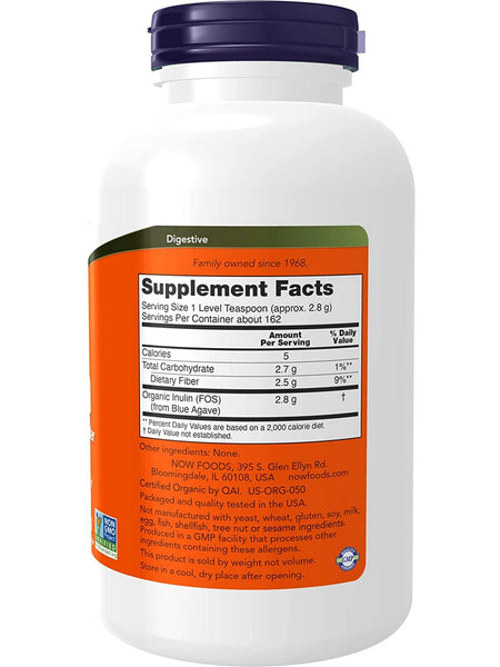 NOW Foods, Inulin Prebiotic Pure Powder, Organic, 1 lb