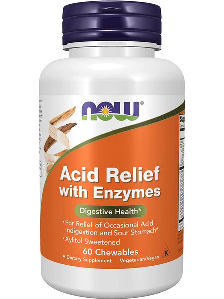 NOW Foods, Acid Relief with Enzymes, 60 chewables