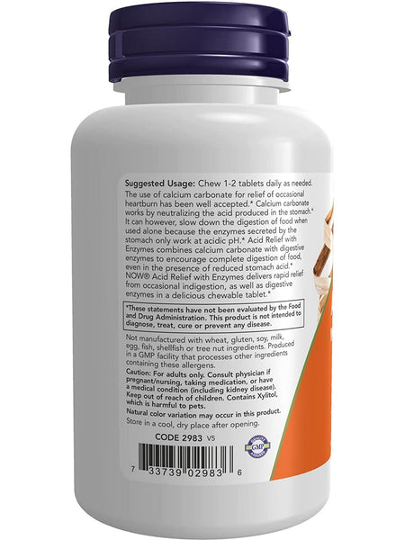 NOW Foods, Acid Relief with Enzymes, 60 chewables
