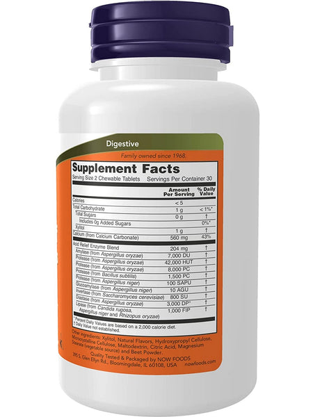 NOW Foods, Acid Relief with Enzymes, 60 chewables