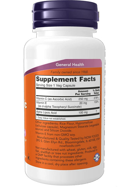 NOW Foods, Alpha Lipoic Acid 100 mg, 60 veg capsules