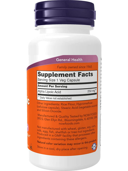 NOW Foods, Alpha Lipoic Acid 250 mg, 60 veg capsules