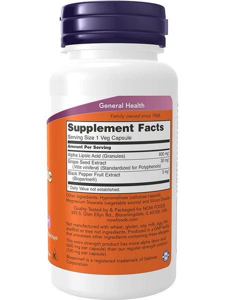NOW Foods, Alpha Lipoic Acid 600 mg, Extra Strength, 60 veg capsules