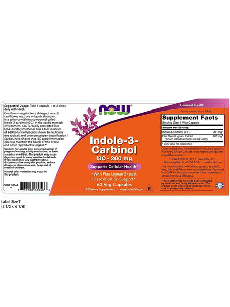 NOW Foods, Indole-3-Carbinol (I3C) 200 mg, 60 veg capsules
