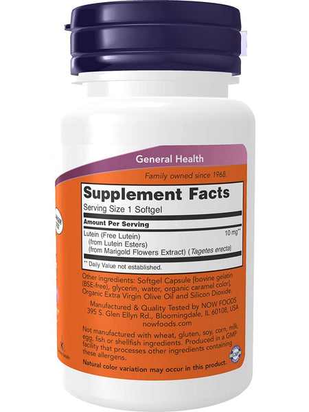 NOW Foods, Lutein 10 mg of Free Lutein from Lutein Esters, 120 softgels