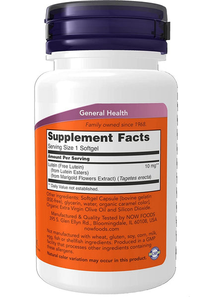 NOW Foods, Lutein 10 mg of Free Lutein from Lutein Esters, 60 softgels
