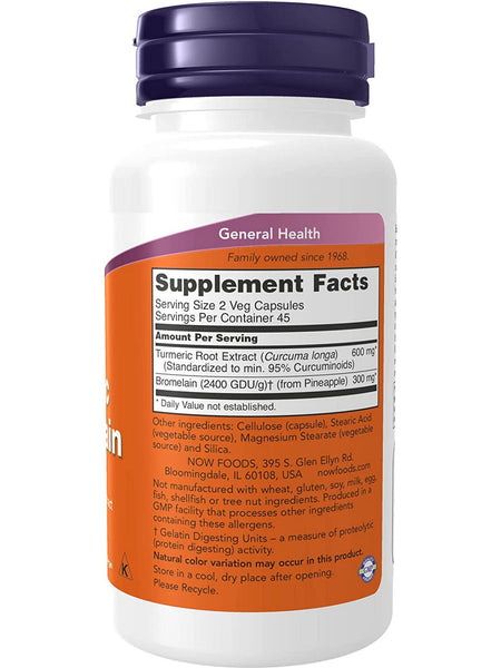 NOW Foods, Turmeric & Bromelain, 90 veg capsules