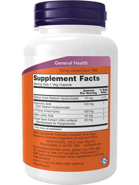 NOW Foods, Hyaluronic Acid 100 mg, Double Strength, 120 veg capsules
