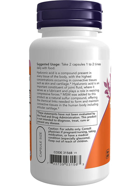 NOW Foods, Hyaluronic Acid 50 mg with MSM, 60 veg capsules