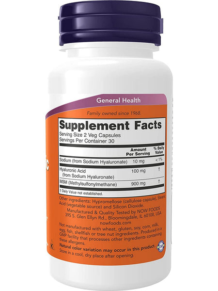 NOW Foods, Hyaluronic Acid 50 mg with MSM, 60 veg capsules