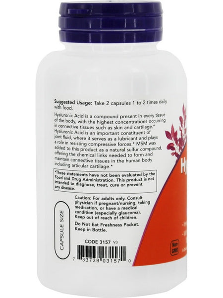 NOW Foods, Hyaluronic Acid 50 mg with MSM, 120 veg capsules