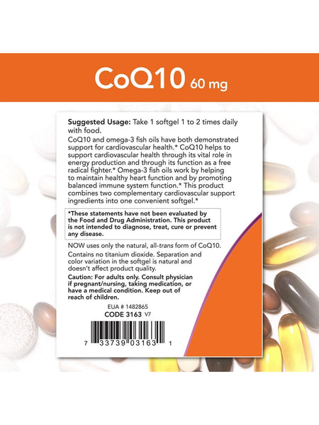 NOW Foods, CoQ10 60 mg with Omega-3 Fish Oil, 60 softgels