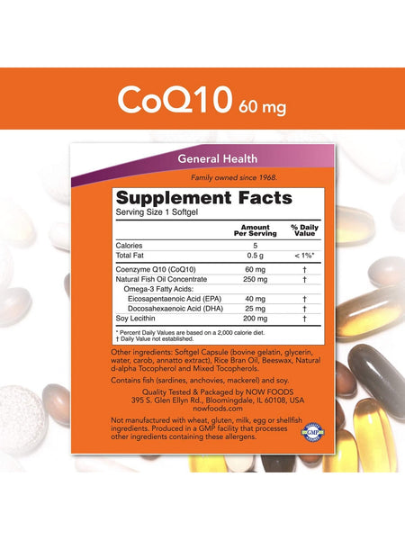 NOW Foods, CoQ10 60 mg with Omega-3 Fish Oil, 60 softgels