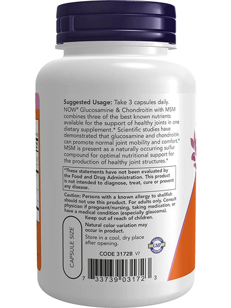 NOW Foods, Glucosamine & Chondroitin with MSM, 180 veg capsules