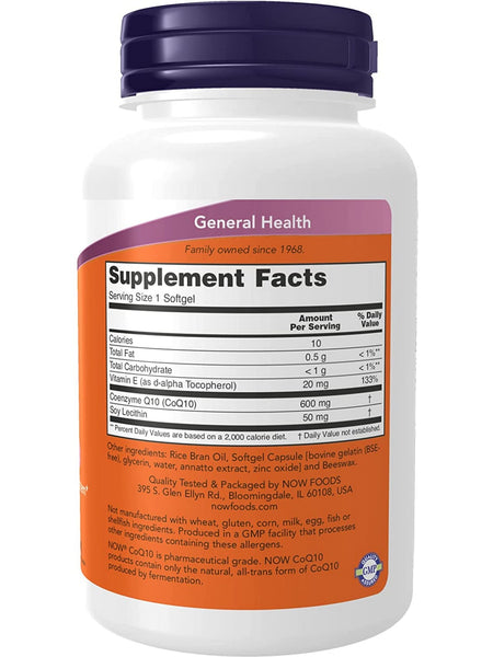 NOW Foods, CoQ10 600 mg, 60 softgels