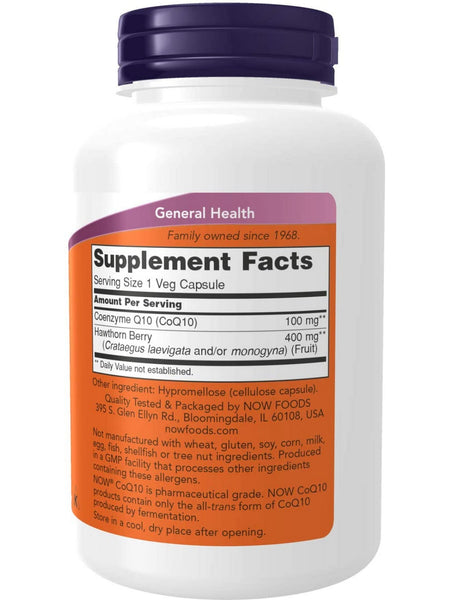 NOW Foods, CoQ10 100 mg with Hawthorn Berry, 180 veg capsules