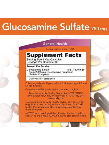 NOW Foods, Glucosamine Sulfate 750 mg, 120 veg capsules