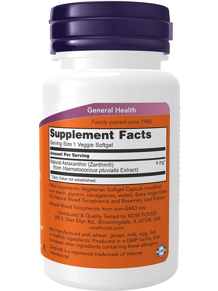 NOW Foods, Astaxanthin 4 mg, 60 veggie softgels